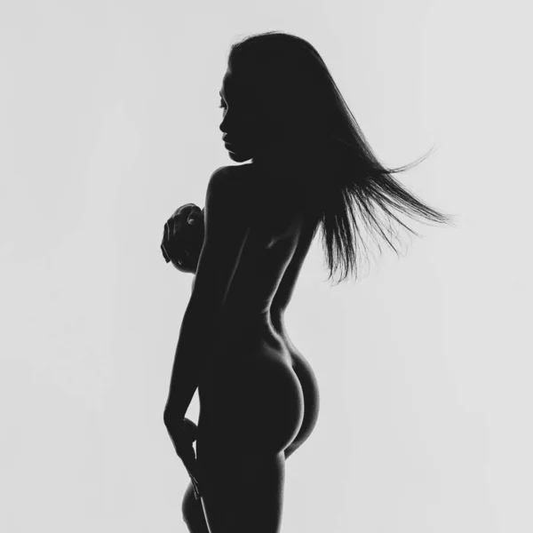 Şehvetli Kadın Portresi Silueti Siyah Beyaz Stüdyo Görüntüsü — Stok fotoğraf