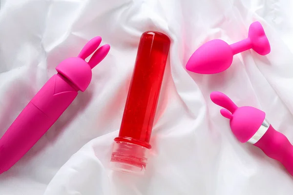 Lubricant Red Bottle Vibrator Anal Plug — Stock Photo, Image
