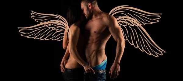 Angels Couple Valentines Day Photo Banner Sexy Couple Passionate Sexy — Zdjęcie stockowe
