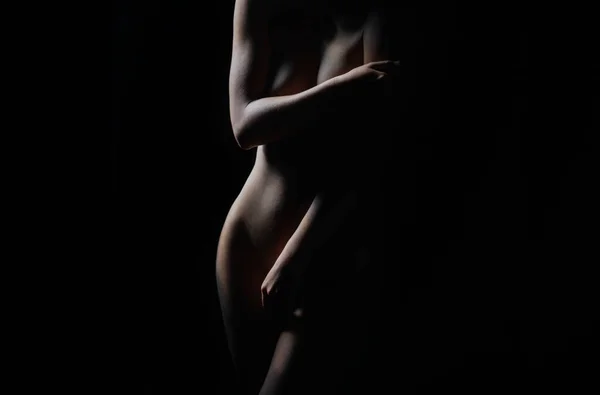 Çıplak Seksi Vücut Çıplak Kadın Şehvetli Üstsüz Beden Stüdyonun Siyah — Stok fotoğraf