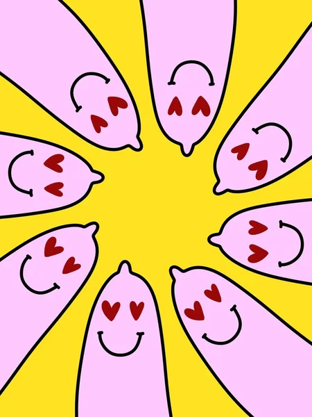 Cute Condom Cartoon Yellow Background — Foto Stock